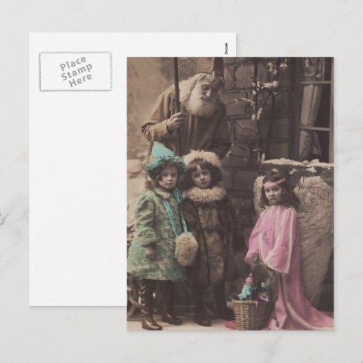 Santa, Children, Angel vintage-kerstbriefkaart Feestdagenkaart (Voorkant / Achterkant)