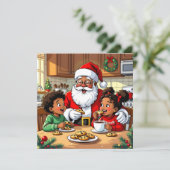 Santa & Children Eating Cookies & Cocoa Christmas Feestdagenkaart (Staand voorkant)
