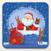Santa Chimney Reindeerspack voegt jaartekst blauw  Kartonnen Onderzetters (Voorkant)