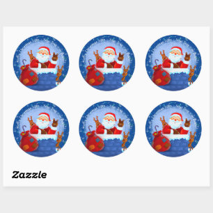 Santa Chimney Reindeerspack voegt jaartekst blauw  Ronde Sticker