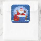 Santa Chimney Reindeerspack voegt jaartekst blauw Vierkante Sticker (Tas)