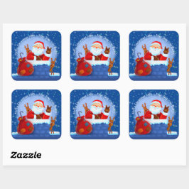 Santa Chimney Reindeerspack voegt jaartekst blauw  Vierkante Sticker