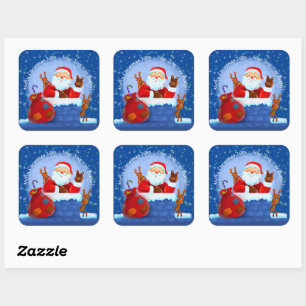 Santa Chimney Reindeerspack voegt jaartekst blauw  Vierkante Sticker