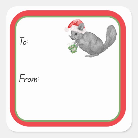 Santa Chinchilla Vierkante Sticker (Voorkant)