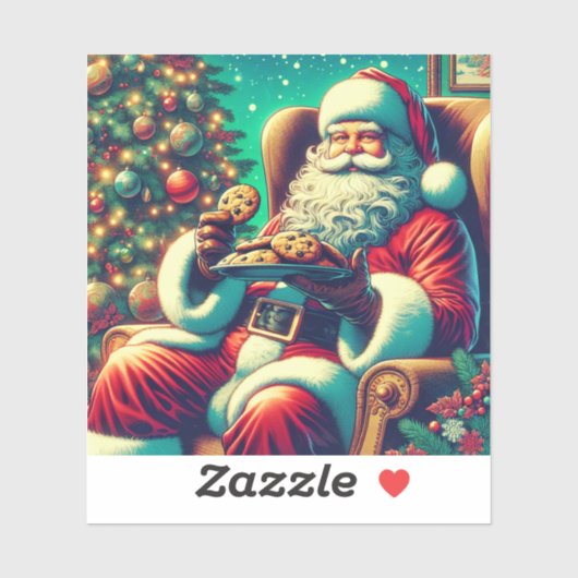 Santa Chocolade Chip Cookies | Vintage Kerstmis Sticker (Vel)