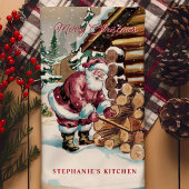 Santa Chopping Firewood Gepersonaliseerde Kerst Theedoek