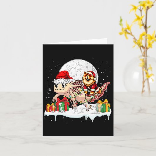 Santa Chow Chow Riding Axolotl Christmas Owner Kin Kaart (Gele Bloem)