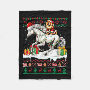 Santa Chow Riding Horse Christmas Sweater Love Fleece Deken