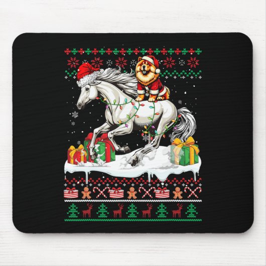 Santa Chow Riding Horse Christmas Sweater Love Muismat (Voorkant)