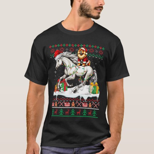 Santa Chow Riding Horse Christmas Sweater Love T-shirt (Voorkant)