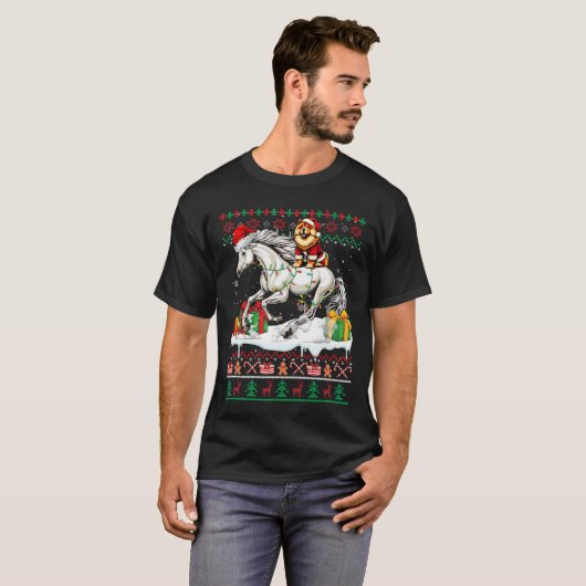 Santa Chow Riding Horse Christmas Sweater Love T-shirt (Voorkant volledig)