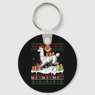 Santa Chow Riding Llama Kersttrui Lov Sleutelhanger