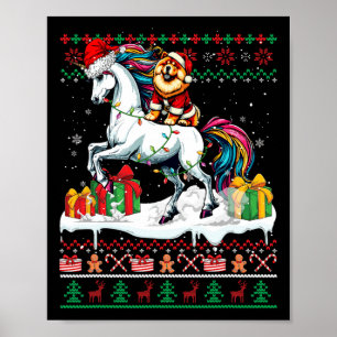 Santa Chow Riding Unicorn Kersttrui L Poster