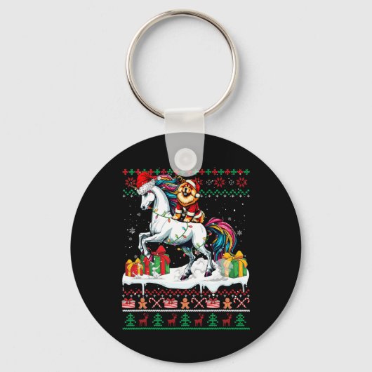 Santa Chow Riding Unicorn Kersttrui L Sleutelhanger (Voorkant)