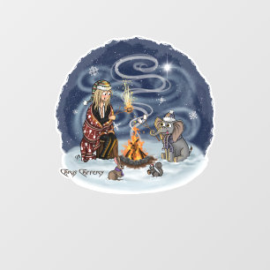 Santa Chris & Wilbur Fireside Friends Window Cling Raamsticker