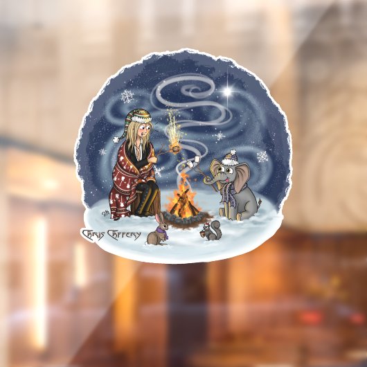 Santa Chris & Wilbur Fireside Friends Window Cling Raamsticker (Vel 2)