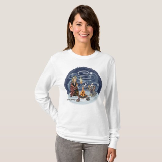 Santa Chris & Wilbur Fireside Friends Women Long T-shirt (Voorkant volledig)