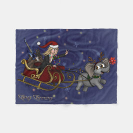 Santa Chris & Wilbur Sleigh Ride Fleece Blanket Deken
