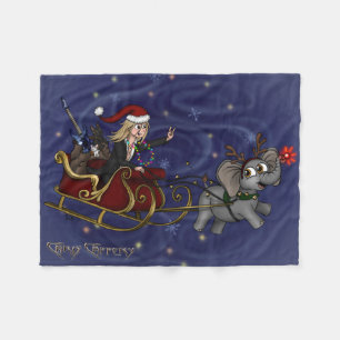 Santa Chris & Wilbur Sleigh Ride Fleece Blanket Deken