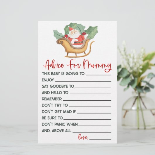 Santa Christmas Advies Baby shower Spel Activiteit Briefpapier (Staand voorkant)