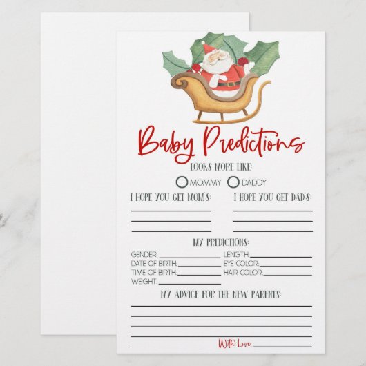Santa Christmas Baby shower voorspellingen activit Briefpapier (Voorkant / Achterkant)