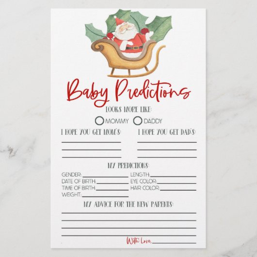 Santa Christmas Baby shower voorspellingen activit Briefpapier (Voorkant)