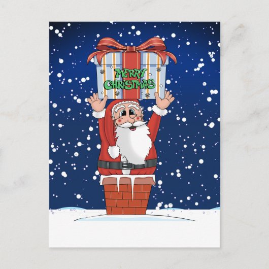 Santa Christmas Cartoon Snow Herfst Feestdagenkaart (Voorkant)