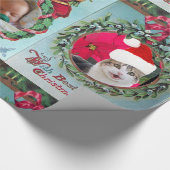 SANTA, CHRISTMAS CROWN, RED RIBBON FOTO TEMPLATE CADEAUPAPIER (Hoek)