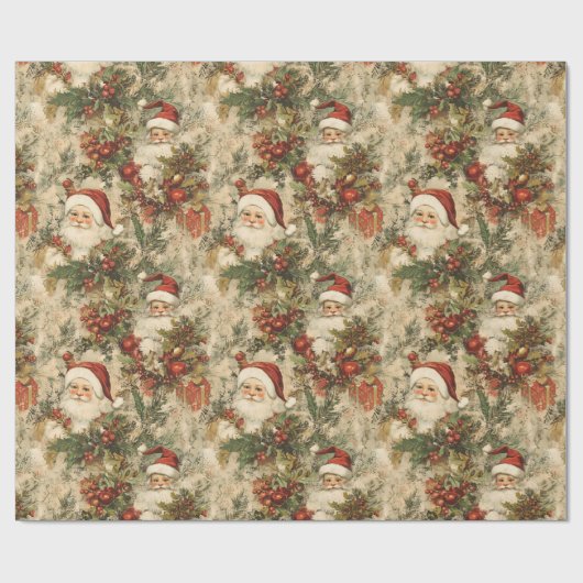 Santa Christmas Decoupage Victoriaans Cadeaupapier (Vlak)