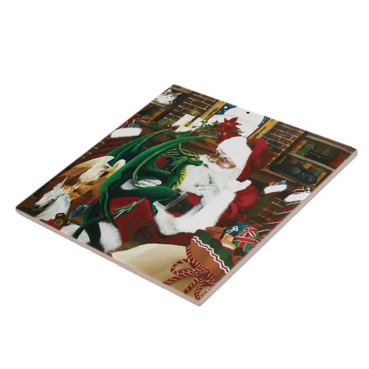 Santa Christmas Dragon Fantasie Tegeltje (Zijkant)