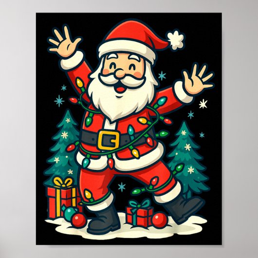 Santa Christmas Festive Jolly Dance Snowy Lights F Poster (Voorkant)