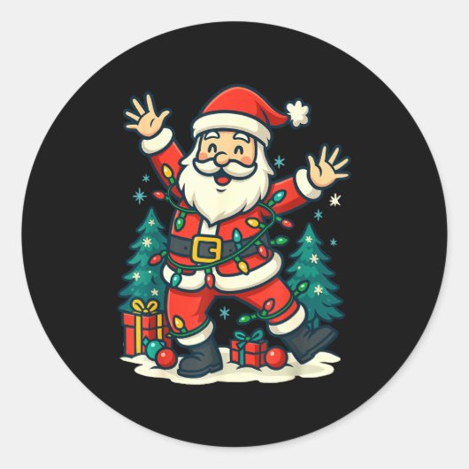 Santa Christmas Festive Jolly Dance Snowy Lights F Ronde Sticker (Voorkant)