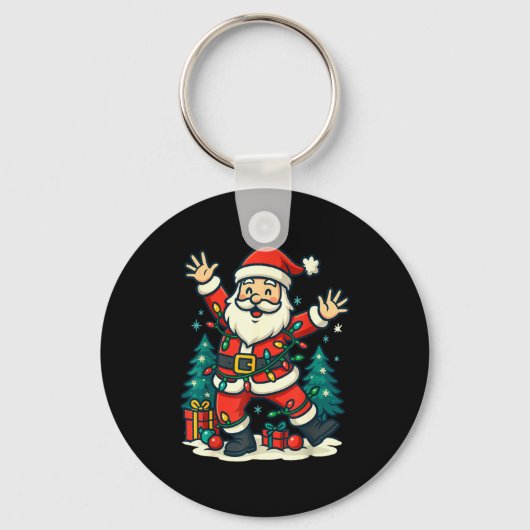 Santa Christmas Festive Jolly Dance Snowy Lights F Sleutelhanger (Voorkant)