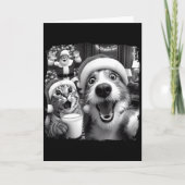Santa Christmas Funny Cat Taking Selfie Racoon Xma Kaart (Voorkant)