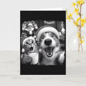 Santa Christmas Funny Cat Taking Selfie Racoon Xma Kaart (Gele Bloem)