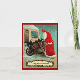 Santa Christmas Gardener Wheelbarrow wenskaart Feestdagen Kaart