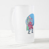 SANTA, CHRISTMAS GIFT SACK EN TOYS IN STARRY SKY MATGLAS BIERPUL (Voorkant links)