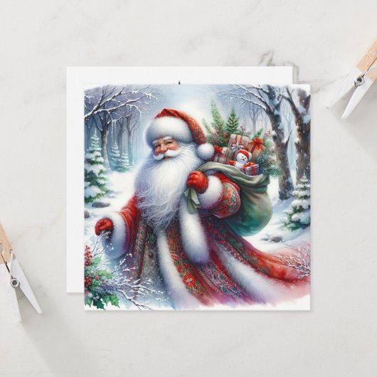 Santa Christmas Greeting Card Kaart (Voorkant / Achterkant in situ)