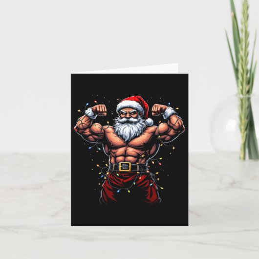 Santa Christmas Gym Workout Muscular Santa Claus Kaart (Voorkant)
