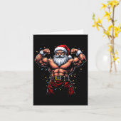Santa Christmas Gym Workout Muscular Santa Claus Kaart (Gele Bloem)