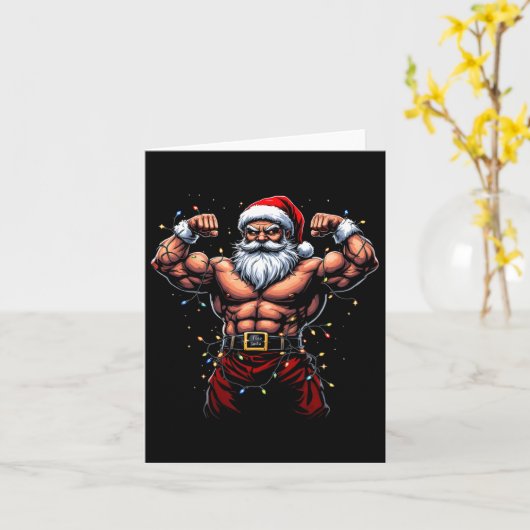 Santa Christmas Gym Workout Muscular Santa Claus Kaart (Gele Bloem)