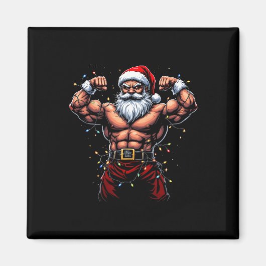 Santa Christmas Gym Workout Muscular Santa Claus Magneet (Voorkant)