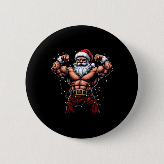 Santa Christmas Gym Workout Muscular Santa Claus Ronde Button 5,7 Cm (Voorkant)