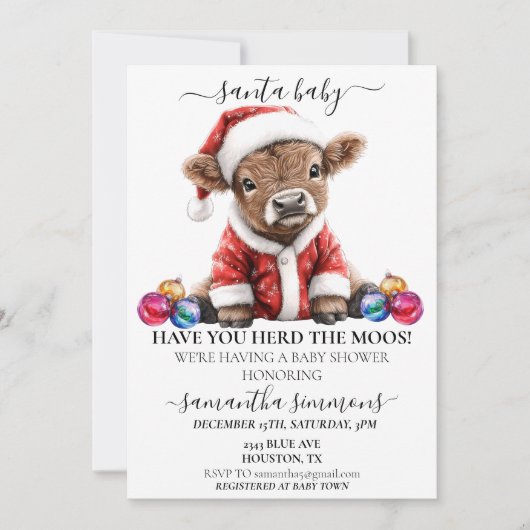 Santa Christmas Holiday Highland Baby shower Kaart (Voorkant)