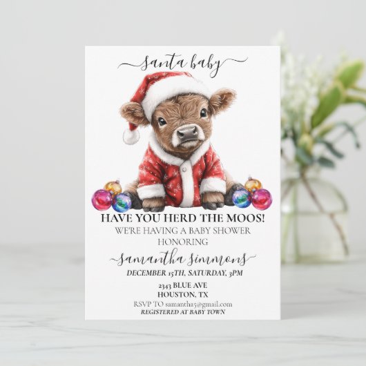 Santa Christmas Holiday Highland Baby shower Kaart (Staand voorkant)