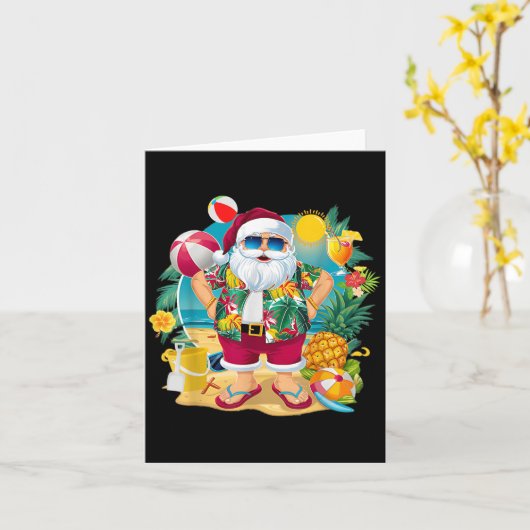 Santa Christmas In July On Beach Hawaiian Summer V Kaart (Gele Bloem)