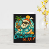 Santa Christmas In July Palm Tree Xmas Summer Beac Kaart (Gele Bloem)