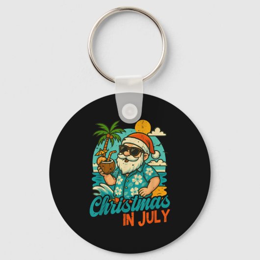 Santa Christmas In July Palm Tree Xmas Summer Beac Sleutelhanger (Voorkant)