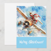 Santa Christmas Kaart (Santa op het vliegtuig) (Voorkant / Achterkant)