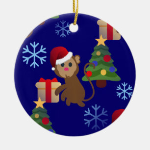 santa christmas monkey emoji keramisch ornament